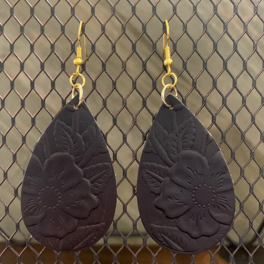 Leather Sunflower Earrings